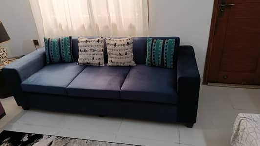 3 seater  blue  velvet  sofa .