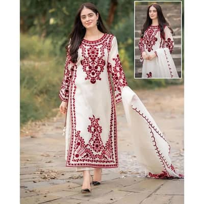 Elegant Maroon Embroidered 3Piece ladies suit