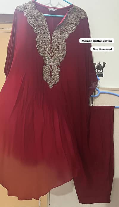 Meroon red chiffon caftan
