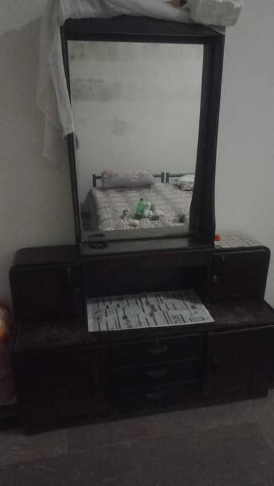 Elegant Wooden Dressing Table with Large Mirror & Storage (03130816733