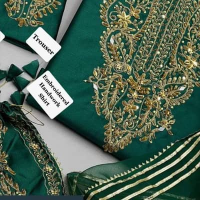 Special Eid offer Fabric Katan And Tissue women 3-Piece Suit