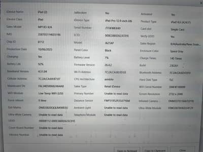 Ipad pro 12.9 inch (6th generation) cellular M2 Octa