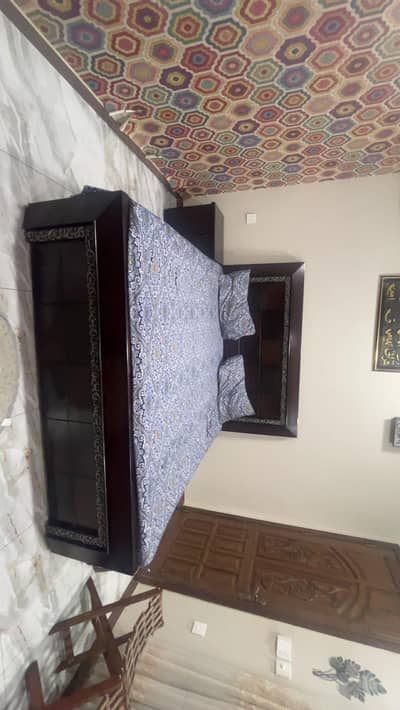 King size bed with dressing 2 side tables and spring moltyfoam mattres