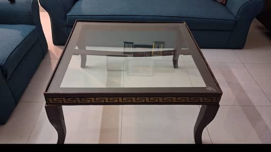 Elegant Glass Top Center Table with Elegant Gold Greek Border