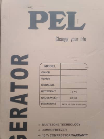 pel full  size fridge model 22260