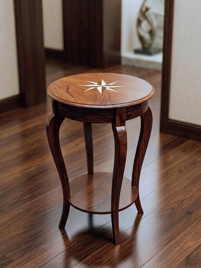 Sheesham Wood Round Side Table with Inlay Star Design