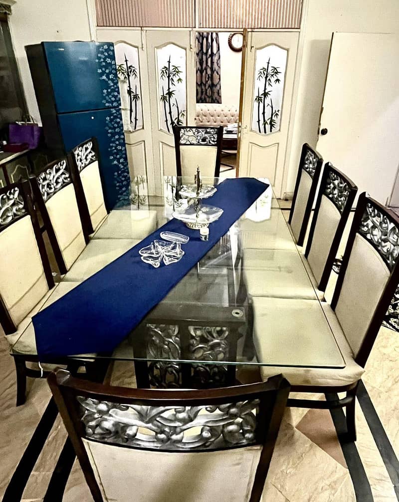 Solid wood dining table with 8 chairs 4