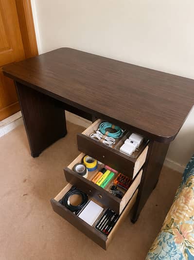 Solid Wood-Finish Study/Office Table with 3 Drawers
