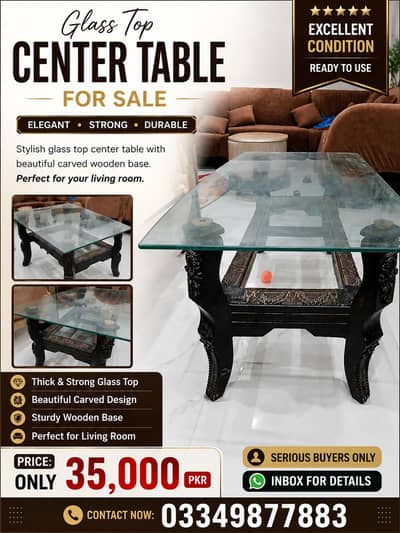 glass top center table with 2 side tables
