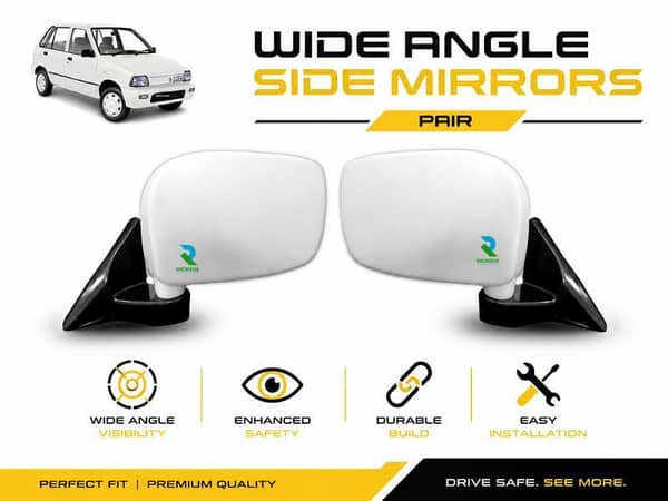 Suzuki Mehran White Color Side Mirror Set | Wide Angle Mirrors Pair | 2 Pcs