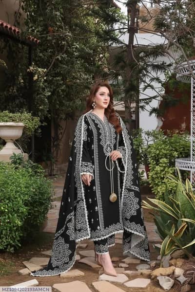 Three piece embroidered unstitched suit