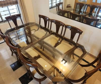 Dinning Table + 08 Solid Wood Cushion Chairs