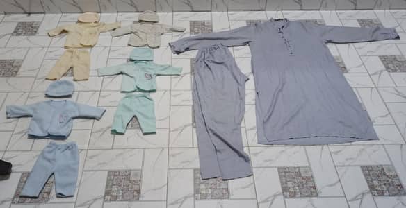 1 Men Shalwar Qameez and BabY full 4 clothes