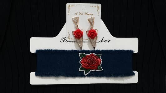 Trendy, imported from china, new set of rose earrings with a choker.