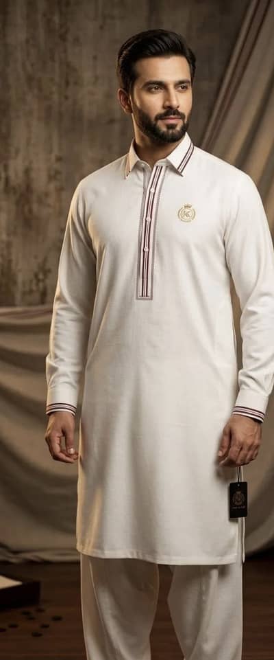 men's white embroided kurta pajama set| eid suits for men| unstiched|