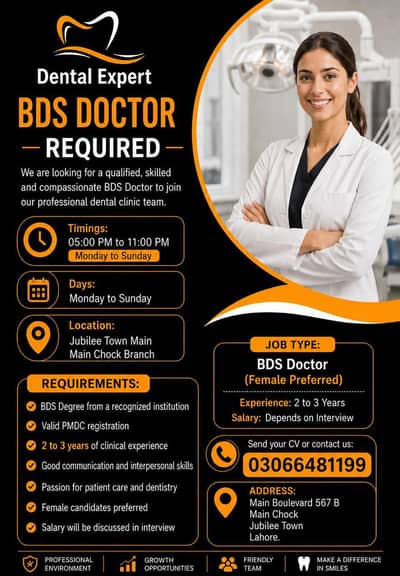 Dental Doctor (BDS) Dentist required
