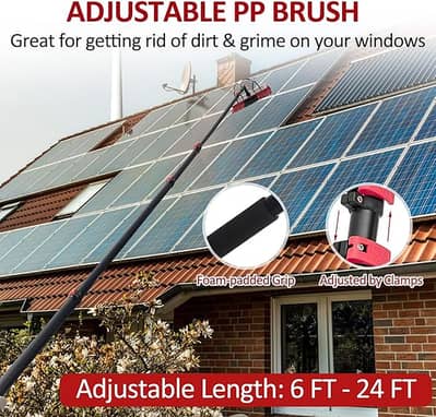 Solar Panel Cleaner Brush Kit 12ft Water Fed Brush | 3-in-1 Aluminum