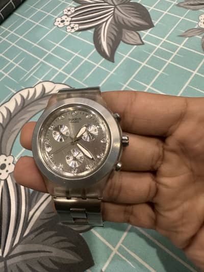 Swatch Diaphane Chronograph Blooded Silver Mens Watch SVCK4038G