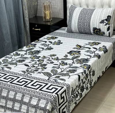 Crystal Cotton Printed Bedsheet Set White Single Bed