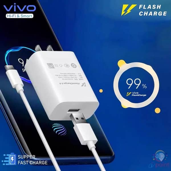 Original Vivo  120W Flash Charger Type-C Cable | Premium Super Fast Charging Adapter for Vivo V23 V20 V21 Y73 Z1x | Genuine Dual Engine QC 4.0 Fast Charge