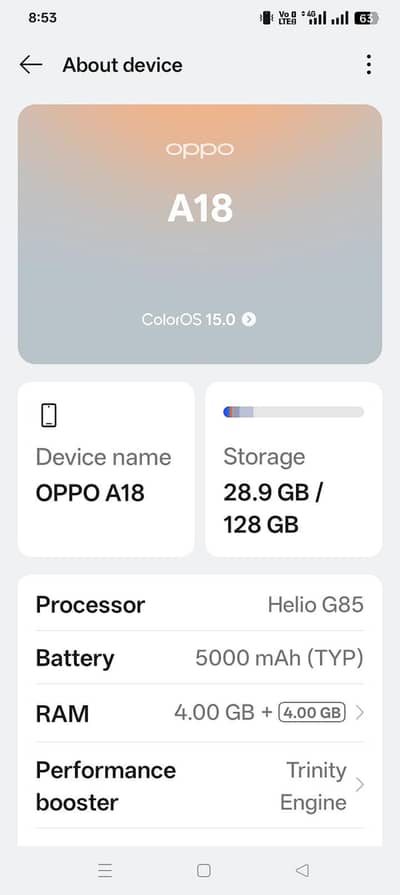 oppo A18 4plus4 128 panal men halki c line ha