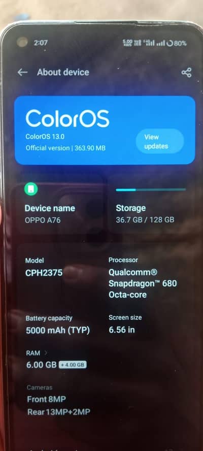 oppo a76 10by8 condition urgent sale