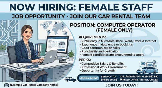 Need a female staff for office  on rent a car
