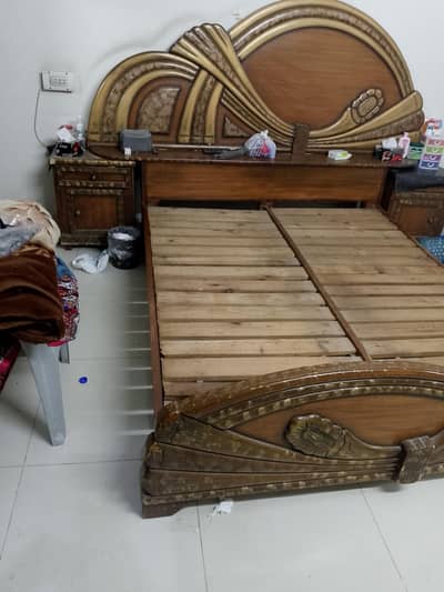 Queen Size Double bed,without mattress,side tables and dressing table