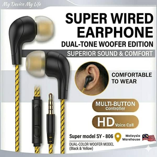 Premium Super Wired Earphones – Model SY-806 (Dual-Tone Woofer Edition)