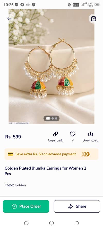 golden plated jhumka earrings for women - new design