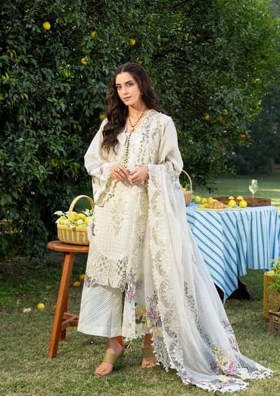 “Premium White Embroidered Unstitched Lawn Suit For Women – 3 Piece”