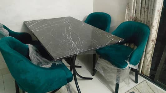 wooden 4 seater marble top dining table