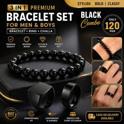Bracelet Set for Men and Boys Wooden Beads Fashion Bracelet Style Bla