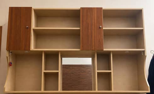 Modern Wall-Mounted Study Table with Storage Cabinets & Shelves