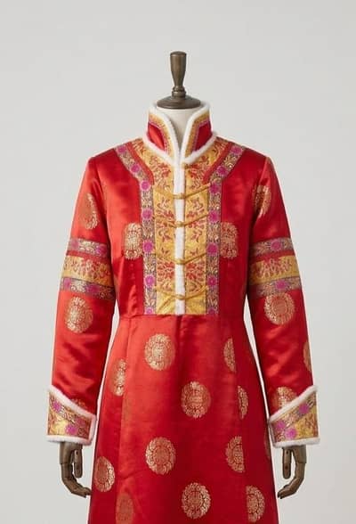 Traditional Chinese silk shirt -Long Qipao - Red Chinese Wedding Dress