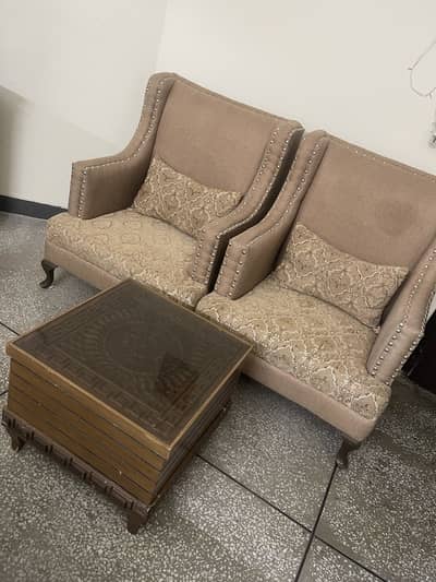 Premium Wing Chairs & Versace-Style Table Set