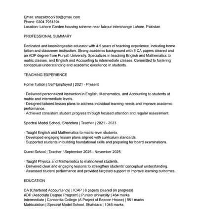 Experienced Home tutor for Matric and Icom.