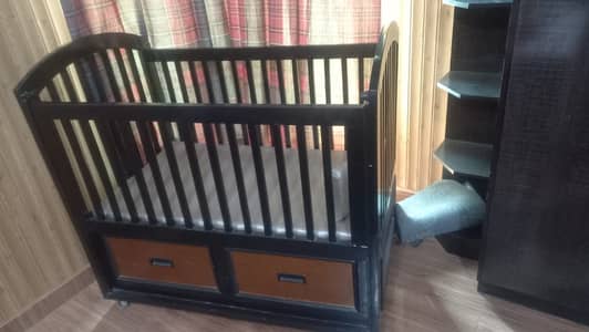 Baby Cot / Crib with storage drawers -Dark Wood