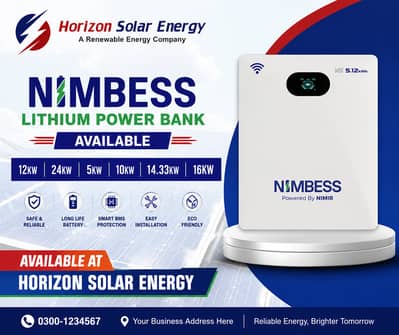 NIMBESS  5.12kWh Lithium Battery (51.2V 100Ah) IP20 - 5 Years Warranty