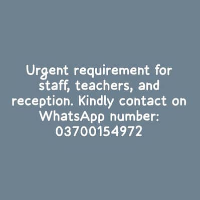 Need staff for teaching and receptionist.