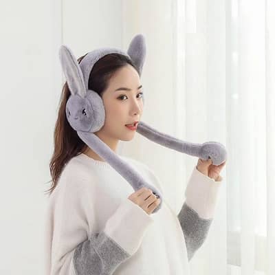 Cute Jumping Rabbit Earmuffs Hat with Moving Ears – Plush Airbag Toy C