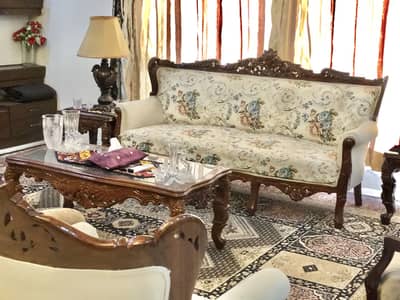 Solid sheesham intricate carving luxury polishing 5 seater sofa set