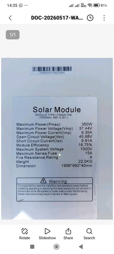 Used Solar Panels 350 Watts For Sales Rs 9500 / Panel