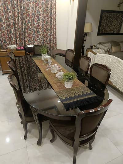Dining Table Set with Glass Top (Solid Wood)