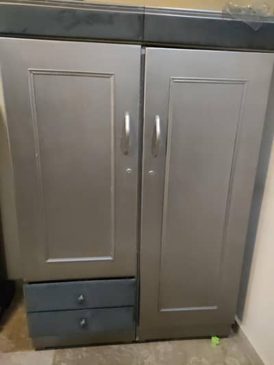 2 Door Wooden Wardrobe / Cabinet with Drawers – Grey Color