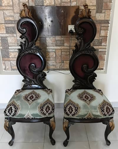 Pair of Luxury Hand-Carved Maharaja Wooden Chinoti Chairs