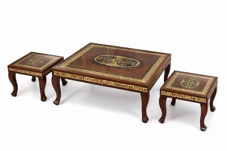 3-Piece Wooden Center Table Set – Elegant Design with Glass Top