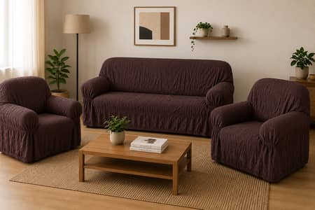5 seater Turkish style sofa covers_dark brown color