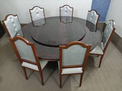 Round Rotating Wooden Dinning Table With 8 Chairs