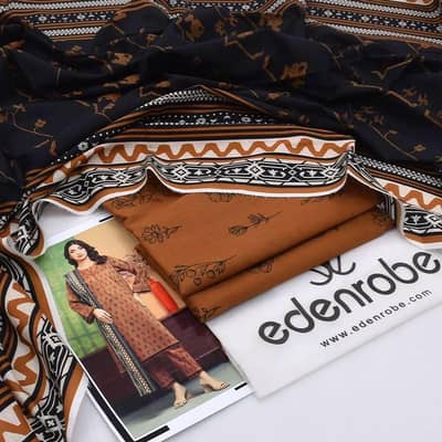 Elegant Brown Digital Printed Lawn 3pc suit for woman